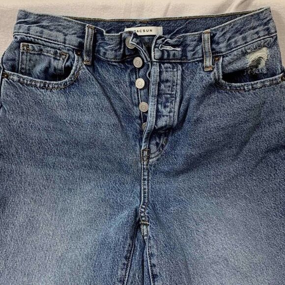 PACSUN 28 Vintage Blue Wash High Rise Straight  Button Fly Raw Hem Jeans - Picture 1 of 1